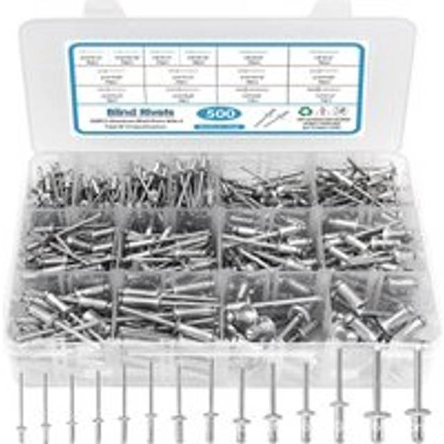 Coocheer - 500pcs Pop Rivets Assortment, 14 Sizes Aluminum Blind Rivets (3/32', 1/8', 5/32', 3/16', 1/4'), Blind Rivet Set for Metal with Reinforced