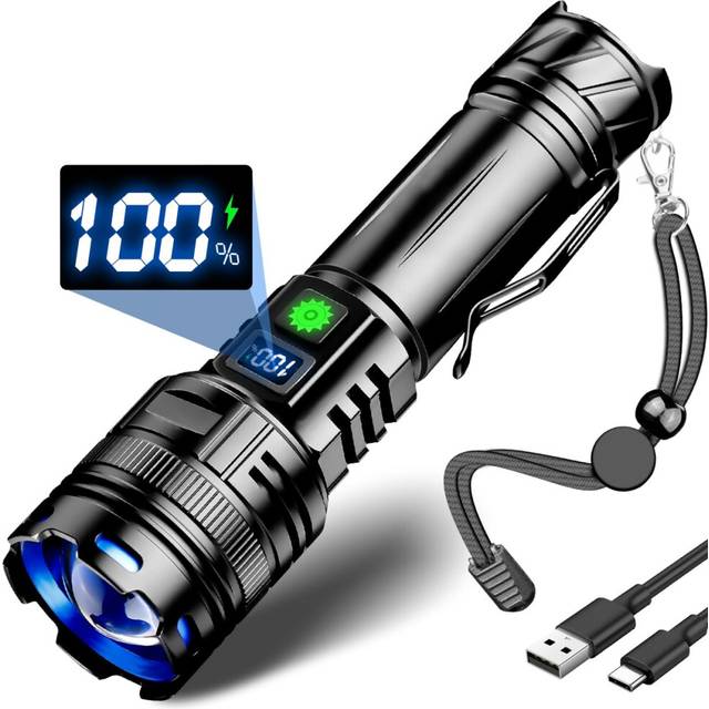 Chronus LED Flashlights High Lumens, Super Bright Flashlight with Clip and LCD Display, Waterproof Powerful Handheld LED Flashlight Super Bright for