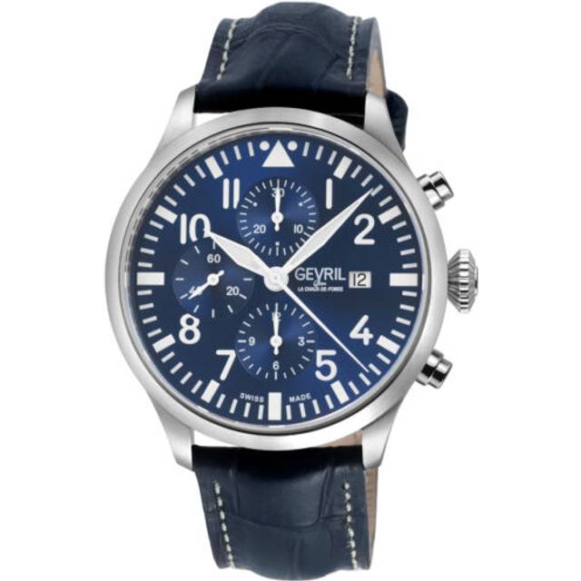 Gevril Mens Vaughn Chronograph Blue Dial Swiss Automatic ETA 7750 Watch - One Size