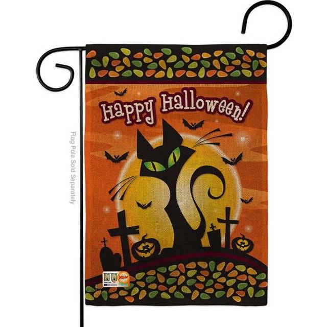 Breeze Decor BD-HO-G-112050-IP-DB-D-US11-BD 13 x 18.5 in. Halloween Black Cat Burlap Fall Impressions Decorative Vertical Double Sided Garden Flag