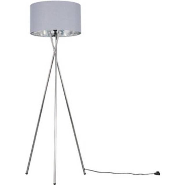 Latitude Run Miron 155cm Camden Tripod Floor Lamp with Large Reni Shade Grey & Chrome/Polished Chrome Base 153cm H X 62cm W X 62cm D