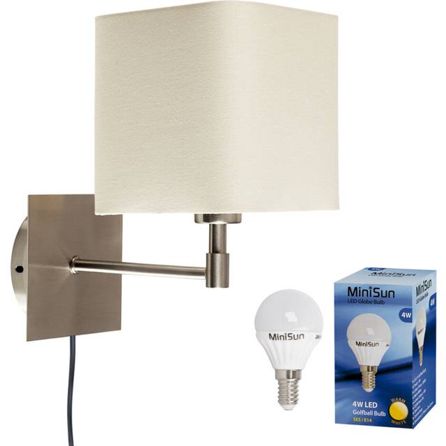 Minisun - Sheldon Silver Indoor Wall Light and E14 Golfball led 4W Warm White 3000K Bulb