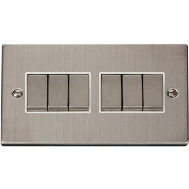 Se Home - Stainless Steel 10A 6 Gang 2 Way Ingot Light Switch - White Trim