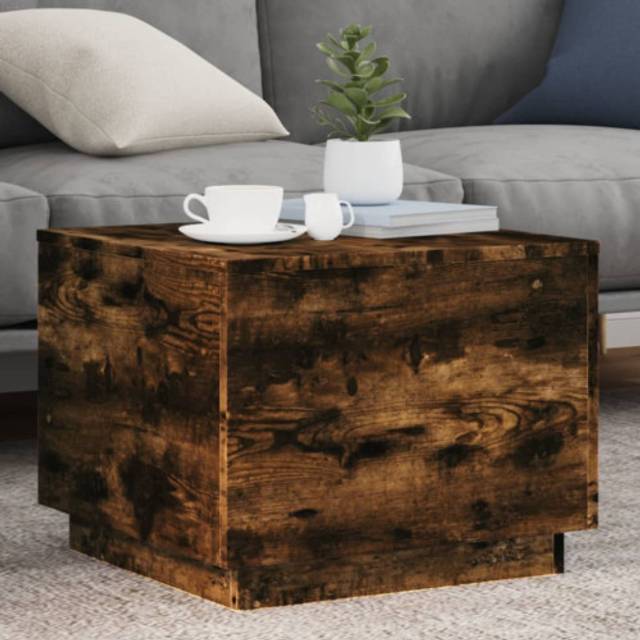 vidaXL Coffee Table with LED Lights Smoked Oak 50x50x40 cm - Brown