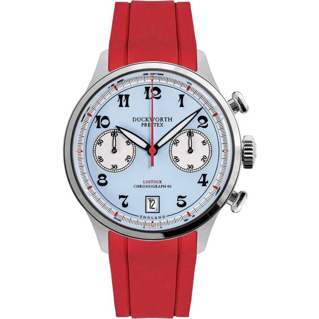 Duckworth Prestex Lostock Blue 40mm Quartz Chronograph Red Rubber Watch