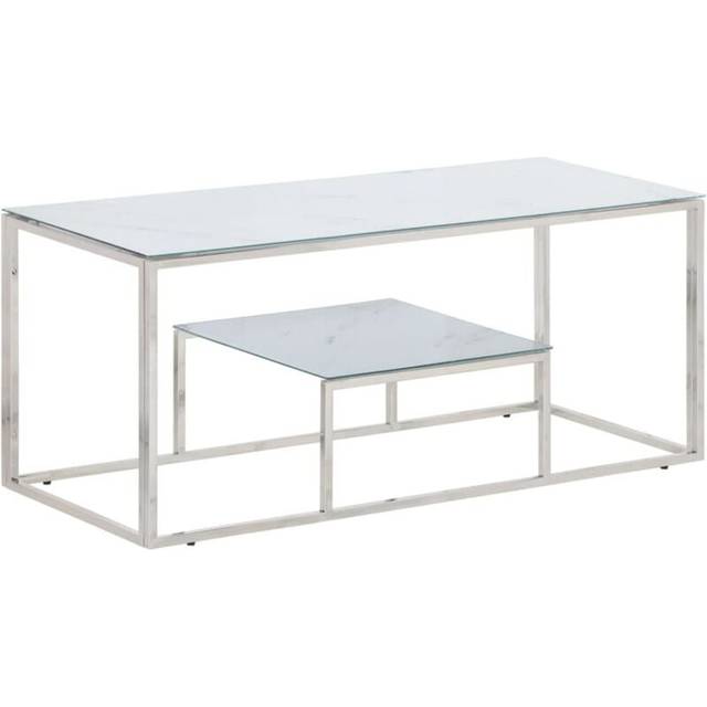 vidaXL Coffee Table Silver Stainless Steel and Tempered Glass