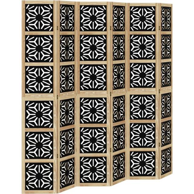 vidaXL Room Divider 6 Panels Brown and Black Solid Wood Paulownia