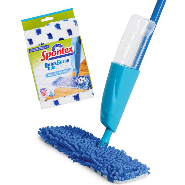 Quick Spray Duo Flat Spray Mop with Washable Microfibre Mop Head Pads, Cleans Laminate, Wood and Tile Flooring, No-Touch Reversible Mop Head