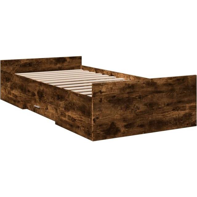 vidaXL Bed Frame with Drawers without Mattress Smoked Oak 90x190 cm Single - Brown