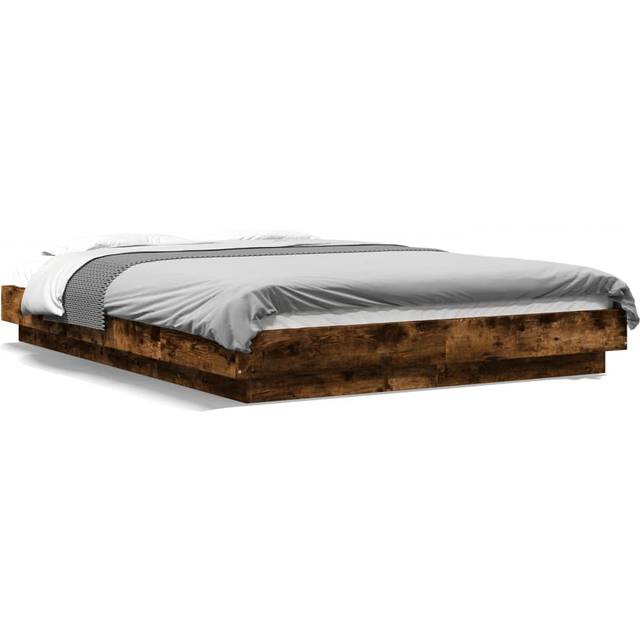 vidaXL Bed Frame with LED Lights without Mattress Smoked Oak 120x190cm - Brown