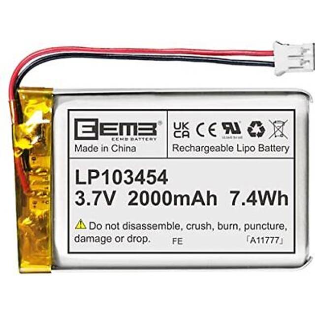 Lithium Polymer battery 3.7V 2000mAh 103454 Lipo Rechargeable Battery Pack with wire JST Connector for Bluetooth Speaker and Dashcam-confirm device &