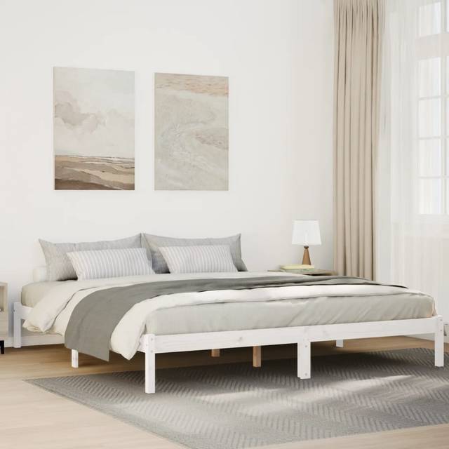 vidaXL Sängram utan madrass extra lång vit 200x210 cm massiv furu