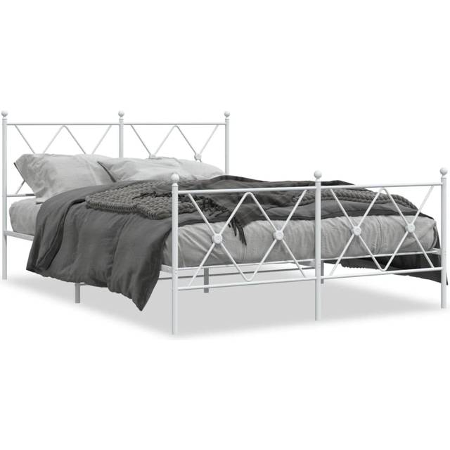 vidaXL Metal Bed Frame without Mattress with Footboard White 137x190cm
