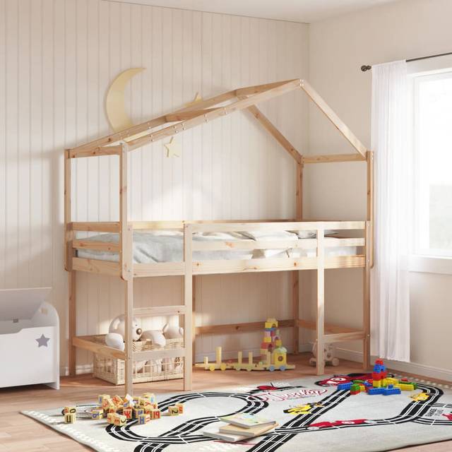 vidaXL Loft Bed with Ladder and Roof without Mattress 80x200 cm - Brown