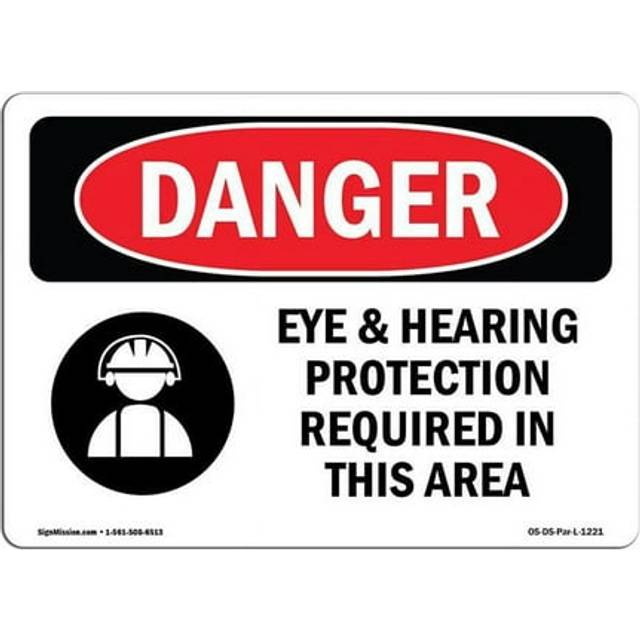 SignMission OS-DS-A-1014-L-1221 10 x 14 in. OSHA Danger Sign - Eye & Hearing Protection Required