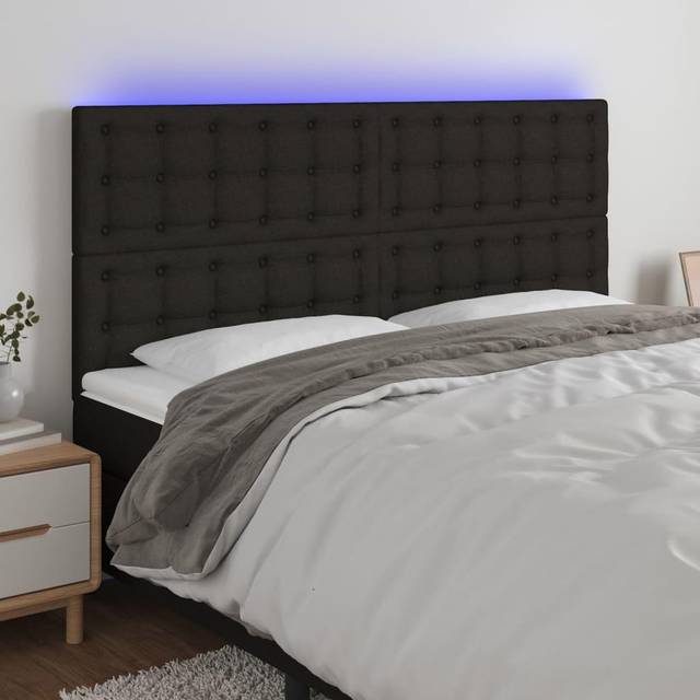 Sänggavel LED svart 180x5x118/128 cm tyg