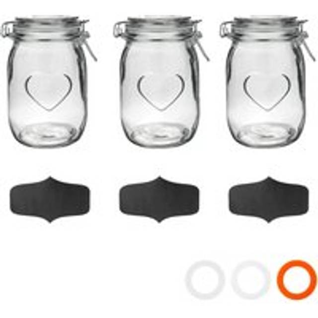 Nicola Spring - Heart Glass Storage Jars with Labels - White (17cm H x 10.5cm W x 10.5cm D)