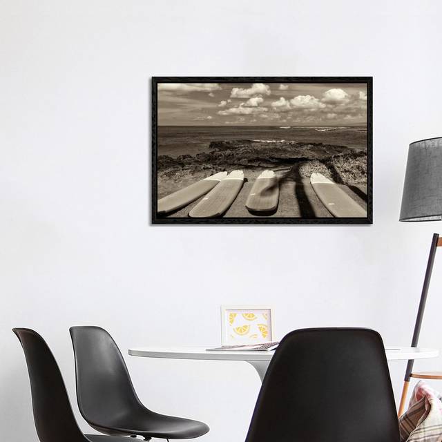 Surf Boards And Ocean - Black Floater Framed (66.04cm H x 101.6cm W)