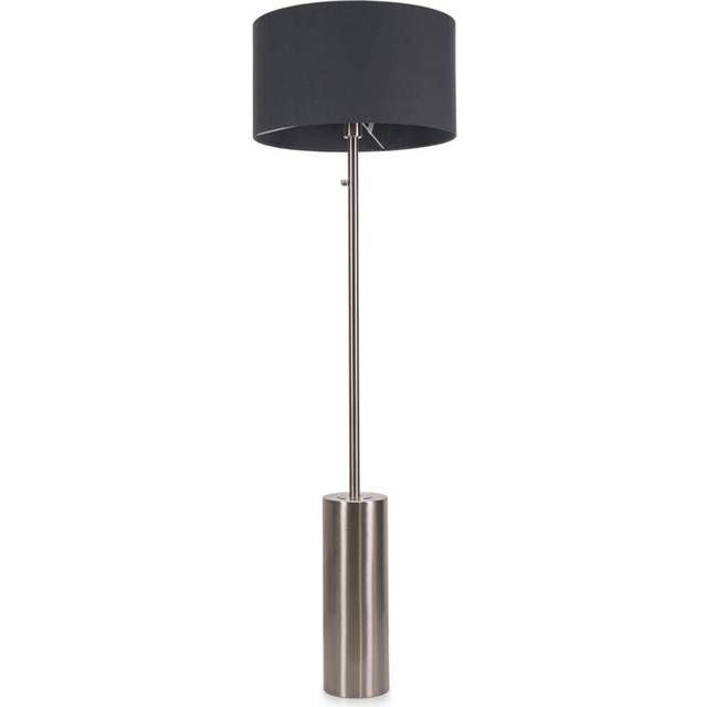 Lexy Brushed Chrome Rotary Dimmer Switch Floor Lamp with Charcoal Grey Drum Shade