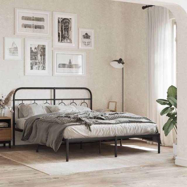 sengeramme med sengegavl 140x200 cm metal sort