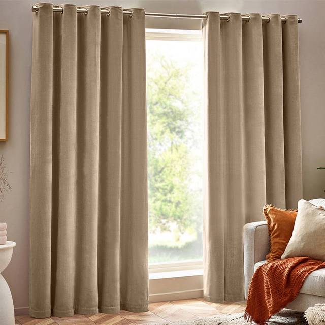 Yard Natural Heavy Chenille Velvet Eyelet Curtain 117 x 137cm - Yard Living - Cream - W 137 x D 117cm