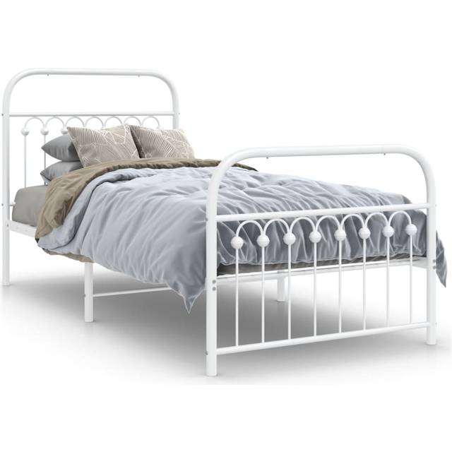 vidaXL Metal Bed Frame without Mattress with Footboard White 90x200cm