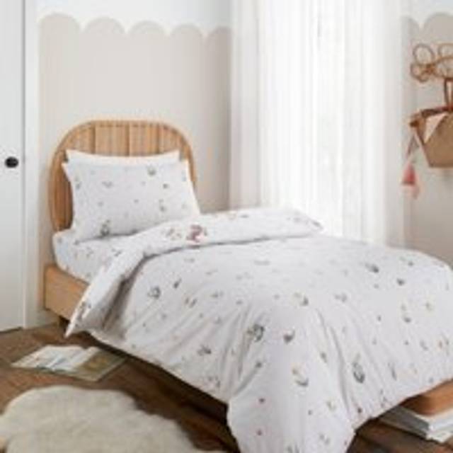 Bunny Rabbit Friends Cotton Duvet Cover Set - White - Single - Bianca Fine Linens