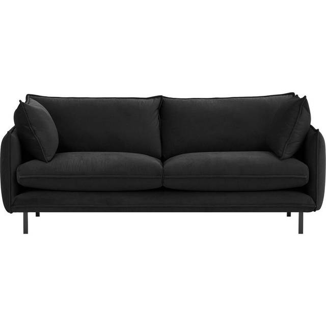 Neshay 3 Seater Velvet Sofa - Black (92cm H X 220cm W X 103cm D)