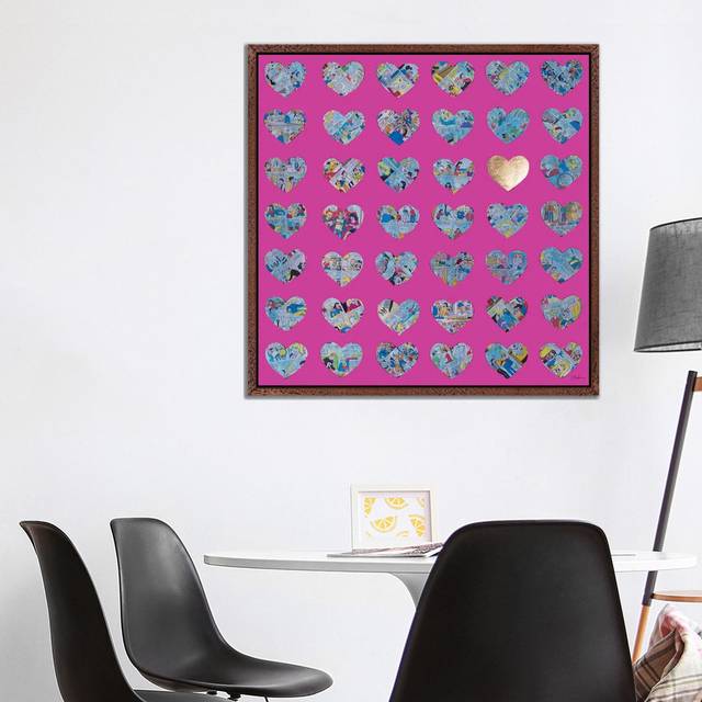 Hearts On Pink by Iness Kaplun - Gallery-Wrapped Canvas Giclée on Canvas - Classic Wood Floater Framed (93.98 cm H x 93.98 cm W x 4.445 cm D)