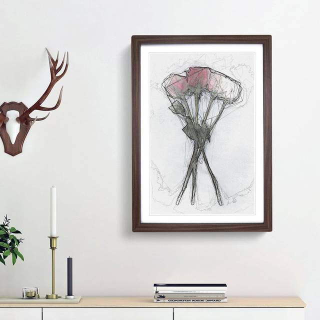 Bunch of Red Roses in Abstract - Picture Frame Graphic Art Print - Walnut Framed (36cm H x 27cm W x 2cm D)