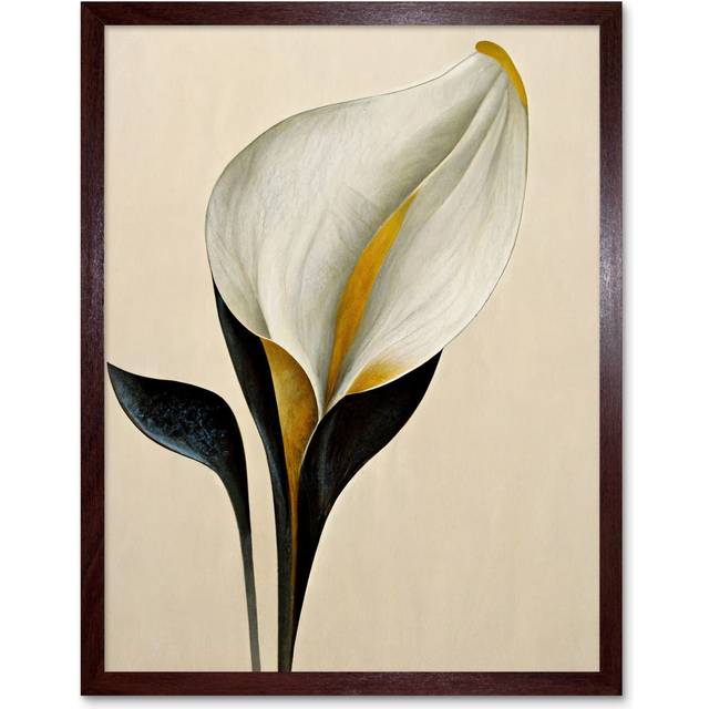 Wall Art Print Elegant Modern Calla Lily Black Gold Beige Art Framed - Brown - W12 inch x H16 inch