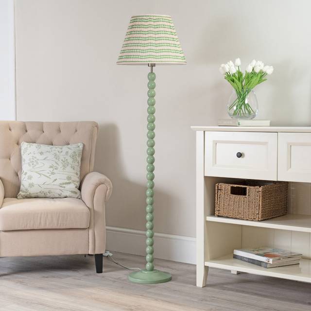 ValueLights Bobbins Pink Aztec Pleated Shade Sage Green LED Floor Lamp - 149 x 40 x 40cm