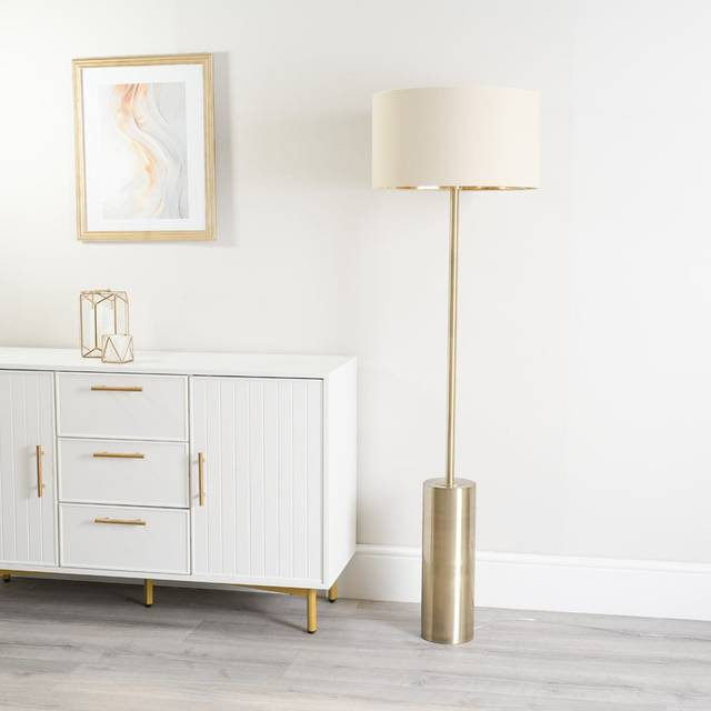 Antique Brass Floor Lamp Rotary Dimmer Switch Metallic Inner Lampshade Light