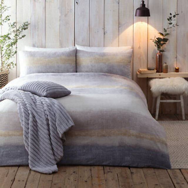 'Anson Stripe' 100% Brushed Cotton Duvet Cover Set - Grey - Single