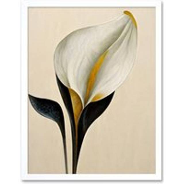 Wall Art Print Elegant Modern Calla Lily Black Gold Beige Art Framed - White - W12 inch x H16 inch