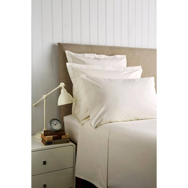 400TC Luxury Cotton Sateen Plain Dye Bedding Flat Sheets - Cream - Double Flat