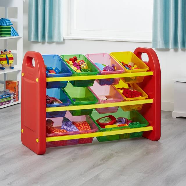 Toy Organiser with Bins - Red;Yellow;Pink (68cm H X 98cm W X 37cm D)