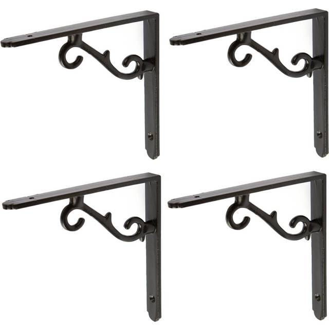 Hammer & Tongs - Scroll Iron Shelf Bracket - D155mm - Black (15.3cm H X 2cm W X 15.3cm D)