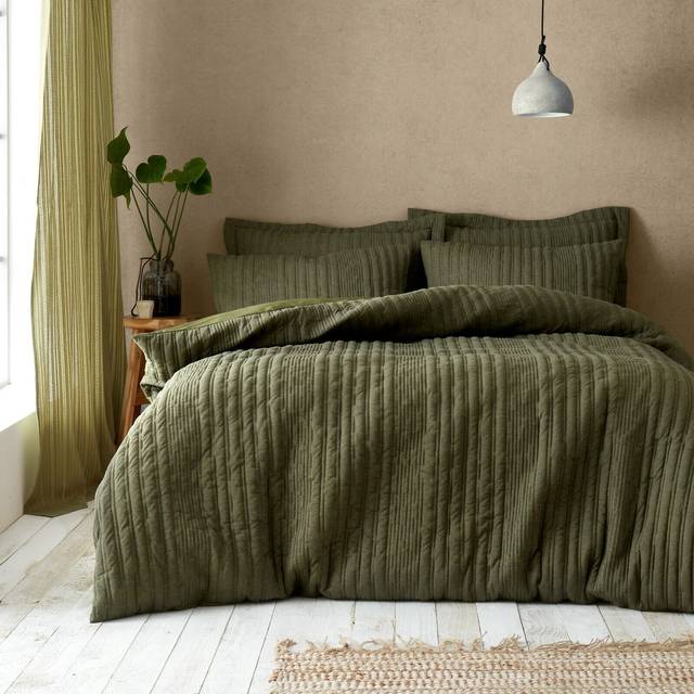 Pineapple Elephant Tamba Jersey Stripe Duvet Cover Set - Olive - Single