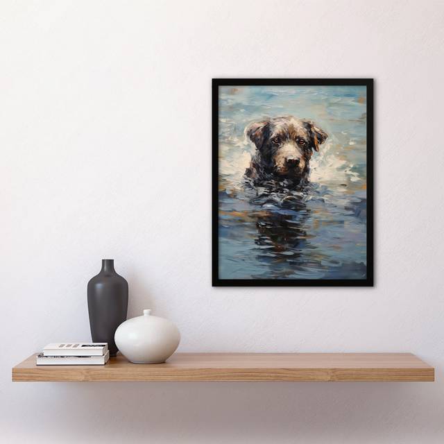 Labrador Retriever Swimming - Single Picture Frame Art Prints - Multicoloured (43.3cm H X 33.3cm W)