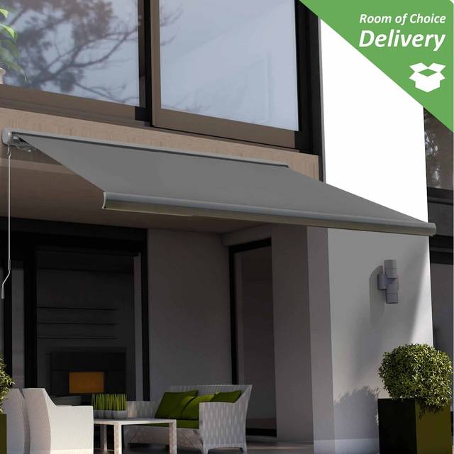 Outsunny Electric Motorised Awning With Cassette Case - Dark Grey-3.5x3m / 52kg / 48kg / 300cm