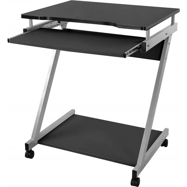 Computer Desk Mobile, Writing Desk Z-Shaped, PC Table For Small Spaces, Workstation Whit Sliding Keyboard 4 Wheels, Easy Assembly, For Home Office Bla - Grey (60cm W X 48cm D)