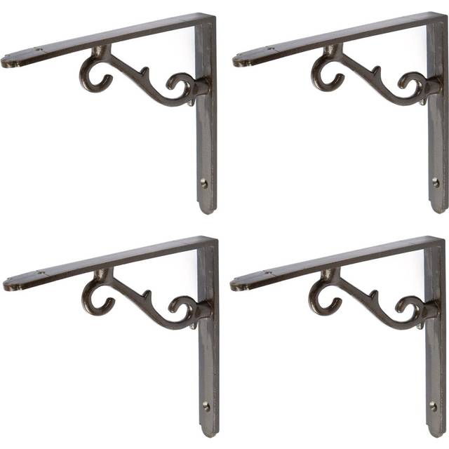 Hammer & Tongs - Scroll Iron Shelf Bracket - D155mm - Raw (15.3cm H X 2cm W X 15.3cm D)