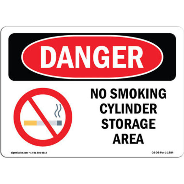 SignMission OS-DS-A-1218-L-1484 12 x 18 in. OSHA Danger Sign - No Smoking Cylinder Storage Area