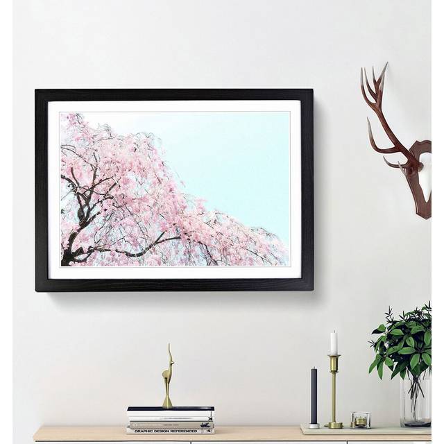 Pink Cherry Blossom Tree - Picture Frame Painting Print - Black Framed (36cm H x 48cm W x 2cm D)