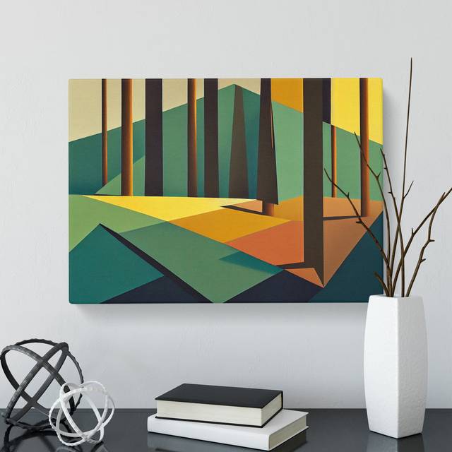 Tranquil Abstract Pine Trees - Wrapped Canvas Graphic Art - Black;Brown;Green (35cm H x 50cm W x 3cm D)