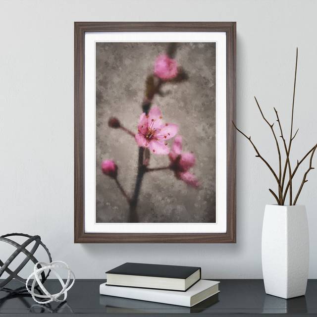 Pink Cherry Blossom Flowers Vol.1 - Picture Frame Graphic Art - Walnut Framed (65cm H x 48cm W x 2cm D)