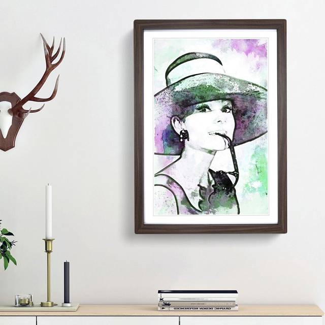 Miss Audrey Hepburn - Picture Frame Painting Print - Walnut Framed (36cm H x 27cm W x 2cm D)