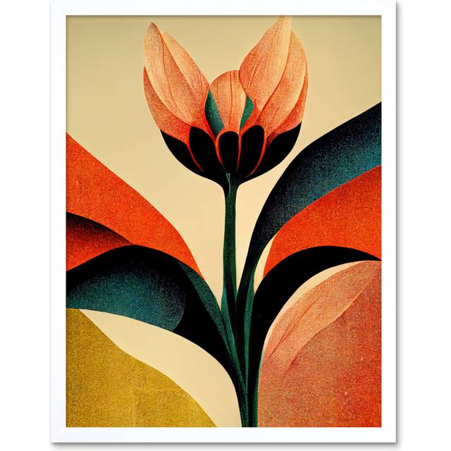 Abstract Flower Art Deco Symmetry - Graphic Art - White Framed Paper (25.9cm H x 20.6cm W)