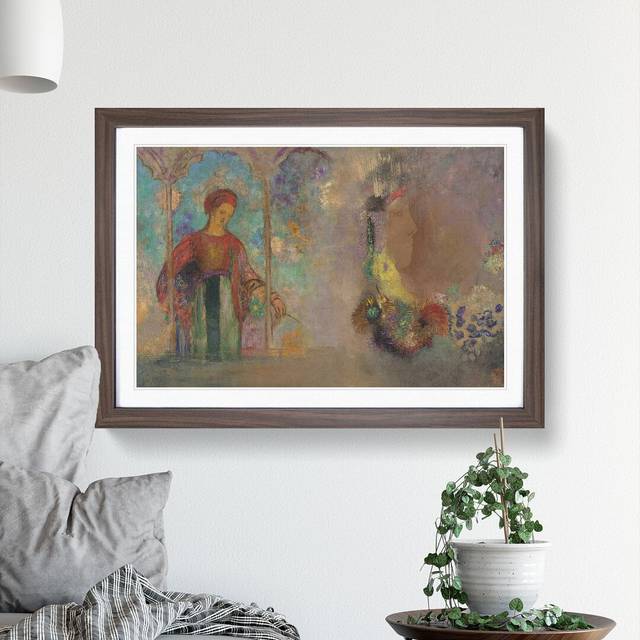 Woman in a Gothic Arcade by Odilon Redon - Picture Frame Painting - Walnut Framed (27cm H x 36cm W x 2cm D)